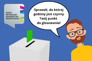 Grafika przypominająca o godzinach otwarcia punktów do głosowania